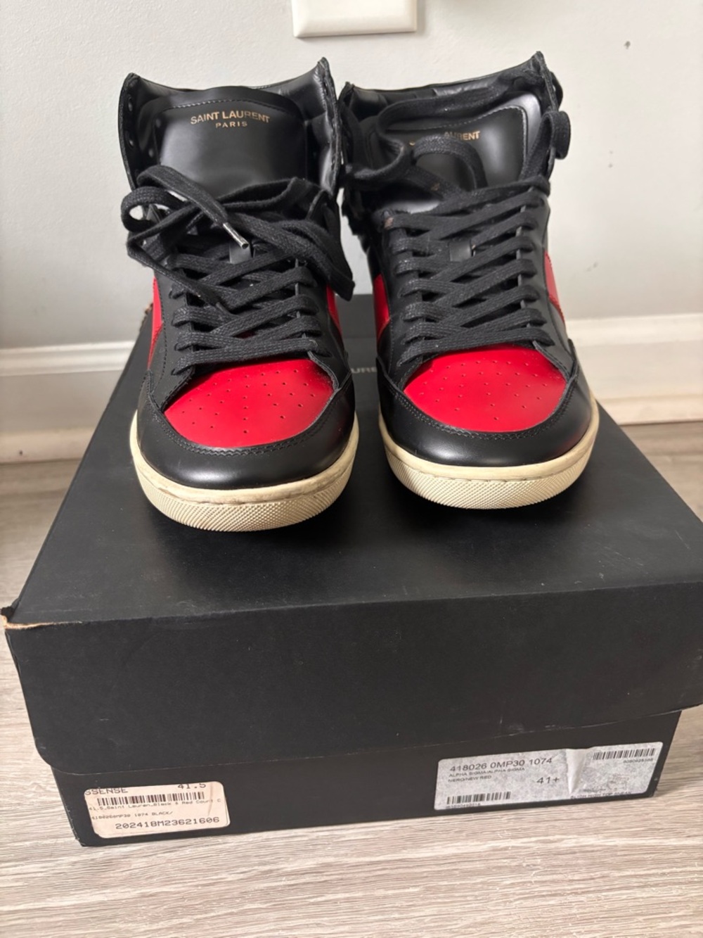 Saint Laurent Black and Red High-Top Sneakers